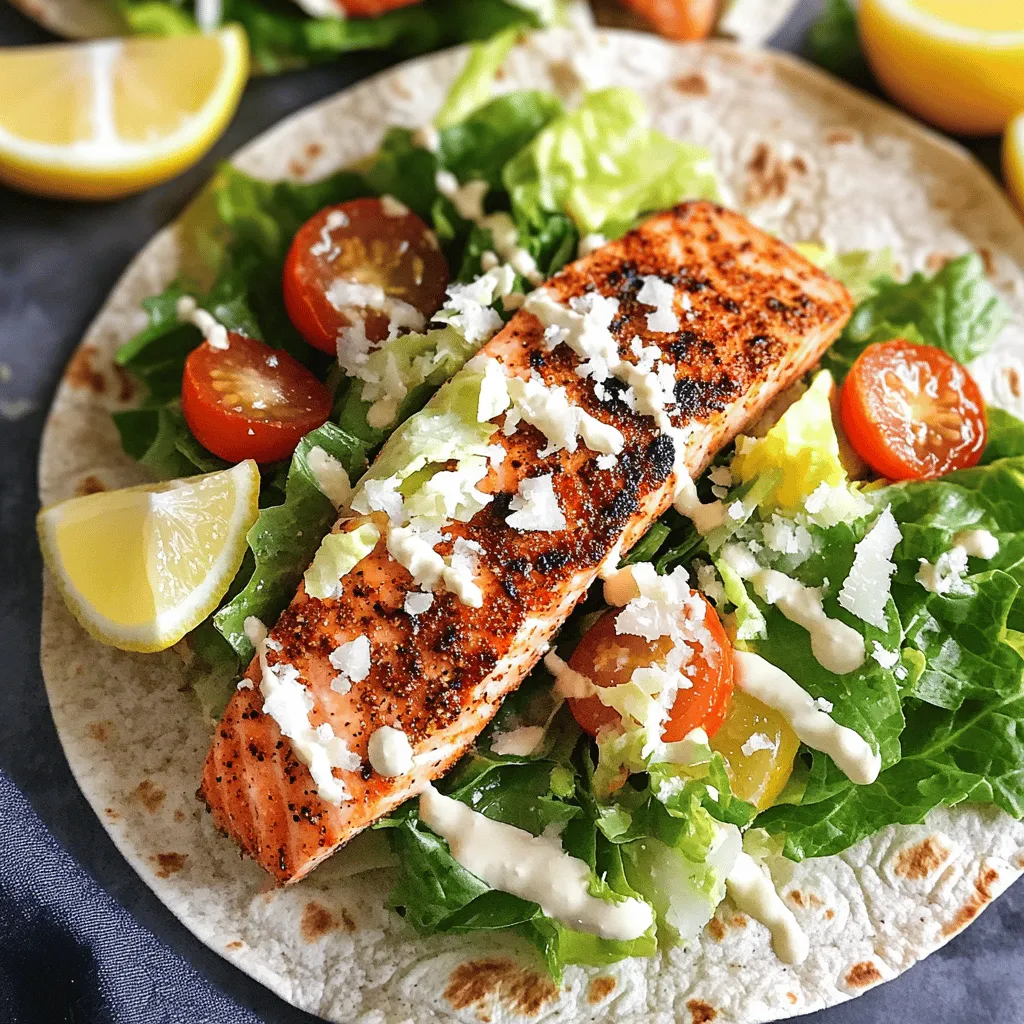 Minute Blackened Salmon Caesar Wraps Quick Delight