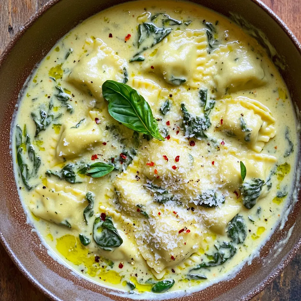One-Pot Creamy Spinach Ricotta Ravioli Delight