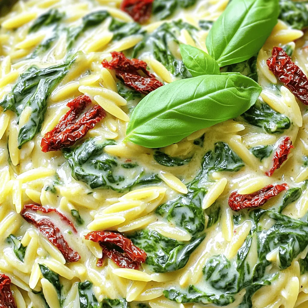 Creamy Spinach Sun-Dried Tomato Orzo One Pan Delight