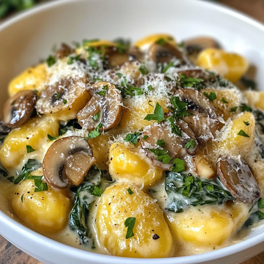 Creamy Mushroom Spinach Gnocchi Delightful Dinner Dish