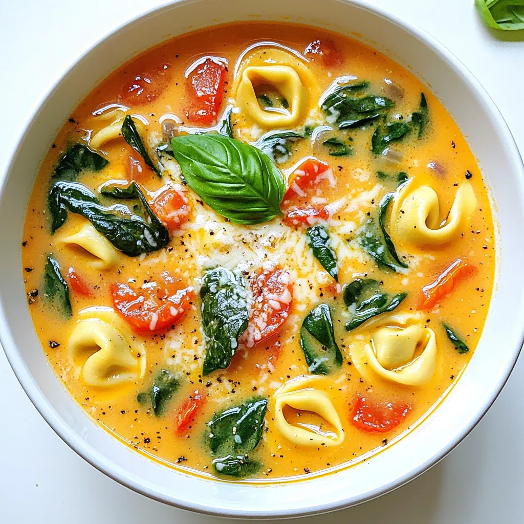 One-Pot Creamy Tomato Spinach Tortellini Soup Delight