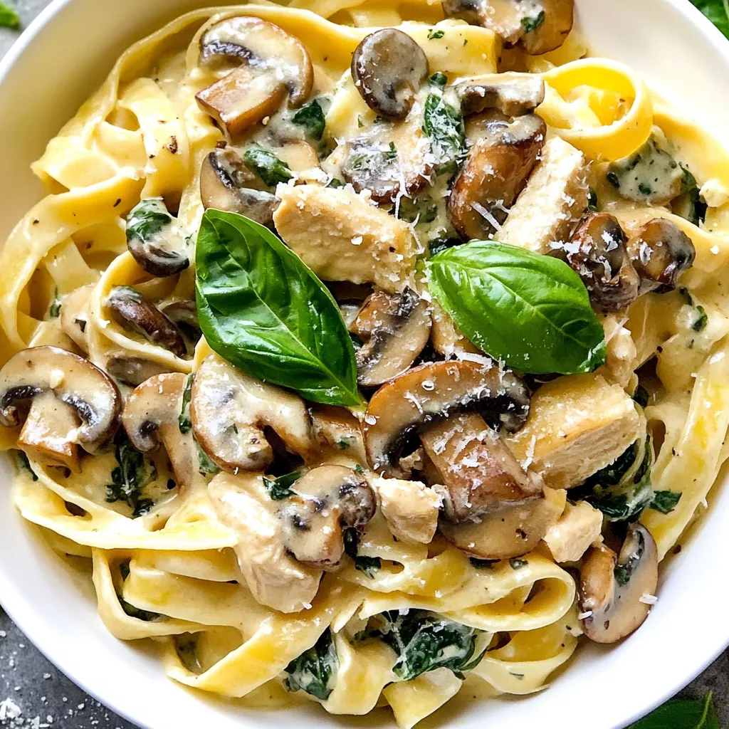 Creamy Spinach Mushroom Chicken Pasta Delight