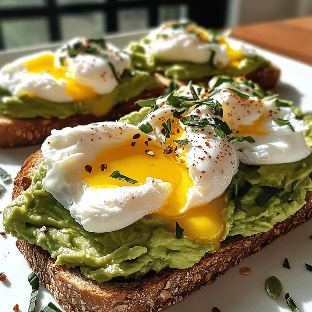 - 2 slices of high-quality whole grain or sourdough bread - 1 ripe avocado - 2 large eggs - 1 tablespoon apple cider vinegar - 1/4 teaspoon red pepper flakes - 1/4 cup pumpkin seeds - 1 tablespoon olive oil - Salt and freshly cracked black pepper, to taste - Zest of 1 lemon - Fresh herbs (such as cilantro or parsley) for garnish