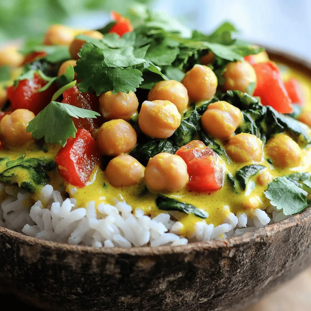 To make a tasty vegan chickpea curry, gather these simple ingredients: - 2 cups cooked chickpeas (or 1 can, drained and rinsed) - 1 medium onion, finely chopped - 3 cloves garlic, minced - 1 tablespoon fresh ginger, grated - 1 can (14 oz) coconut milk - 1 can (14 oz) diced tomatoes - 1 tablespoon curry powder - 1 teaspoon cumin - 1 teaspoon turmeric - 1 teaspoon paprika - 1/2 teaspoon chili powder (adjust to taste) - 2 cups fresh spinach, roughly chopped - 2 tablespoons olive oil - Salt and pepper to taste - Fresh cilantro for garnish - Cooked rice or quinoa for serving