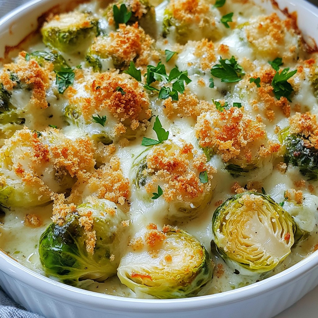 Creamy Garlic Parmesan Brussels Sprout Gratin Delight