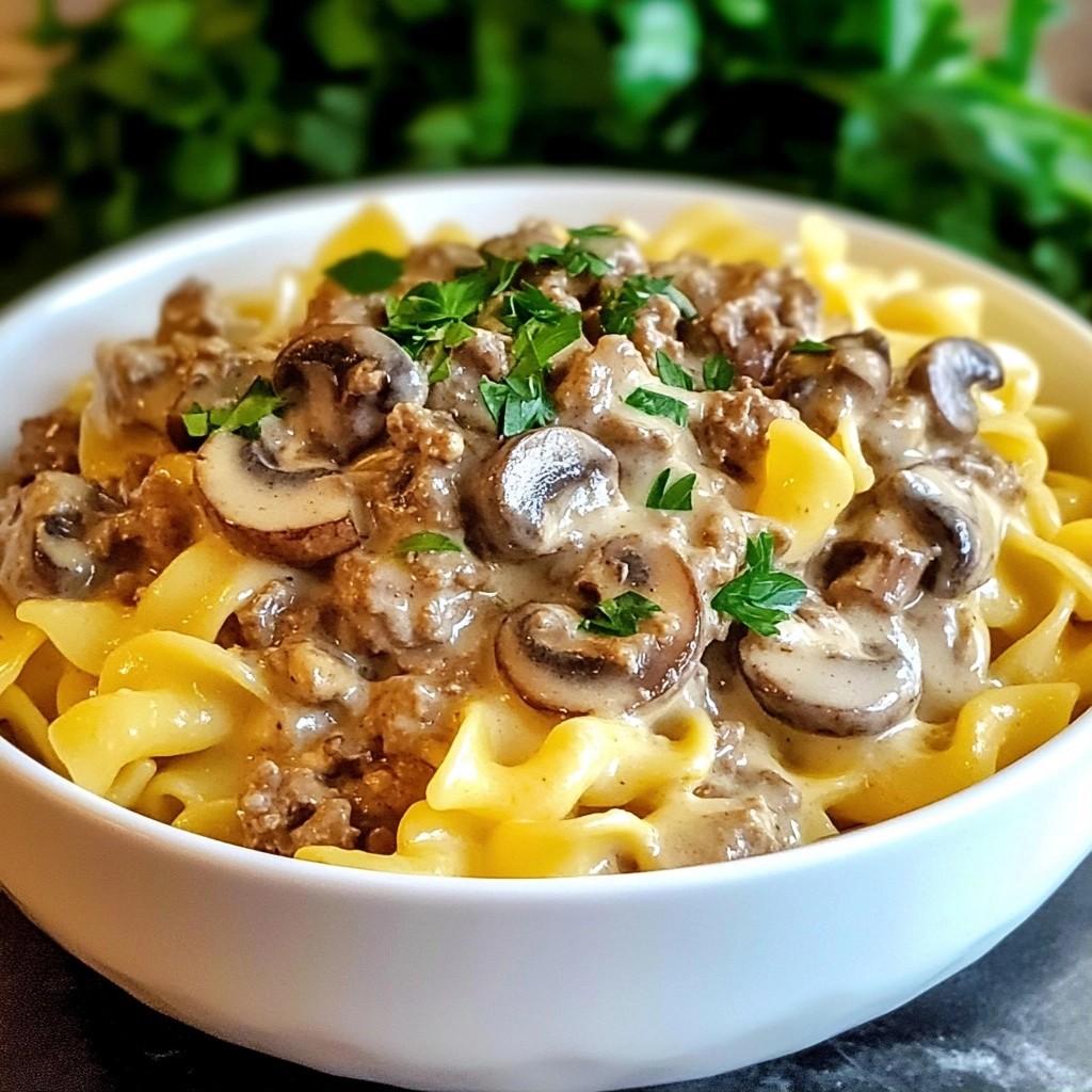 Cheesy freezer-friendly Beef and Mushroom Stroganoff